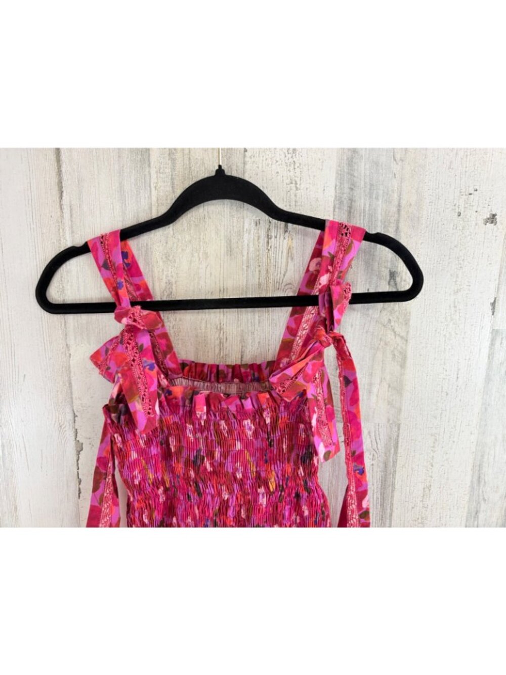 Mi Golondrina Sz L Smocked Midi Dress Pink Floral Mexico - Picture 12 of 16